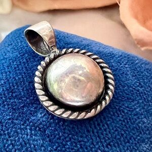 Vintage Cable Twist Bezel Domed Round 3-D Pendant Solid 925 Sterling Silver